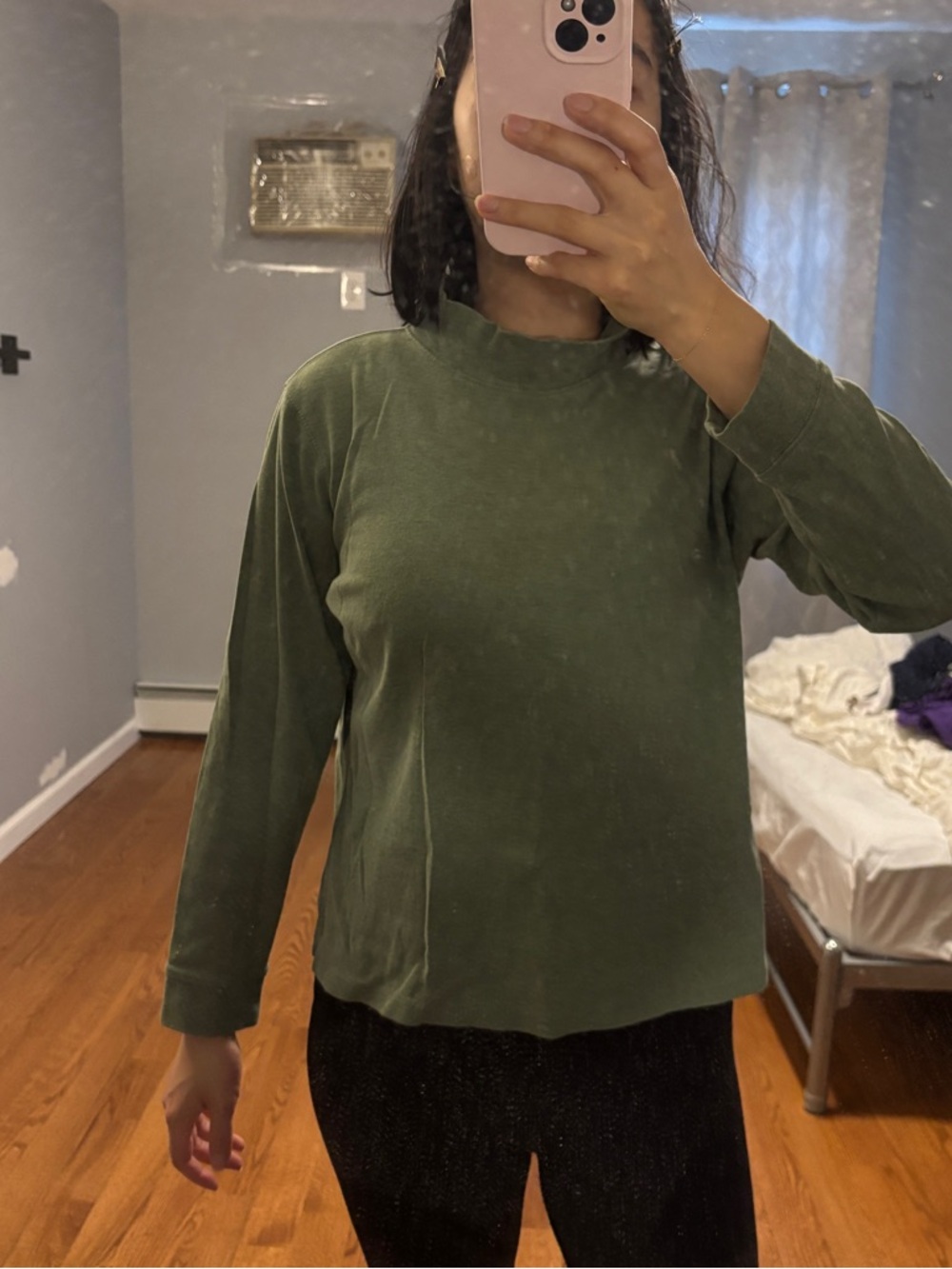 LL Bean Green Long Sleeve Mock Neck Top